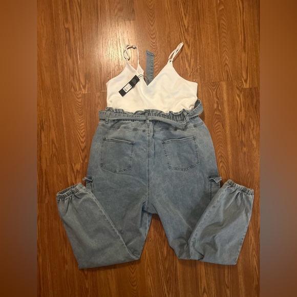 White Tank Top and Blue Cargo Pants one piece. - Picture 3 of 8